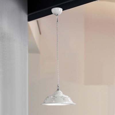 Lámpara de araña de cerámica esmaltada blanca y detalles de cristal Ø 29 cm