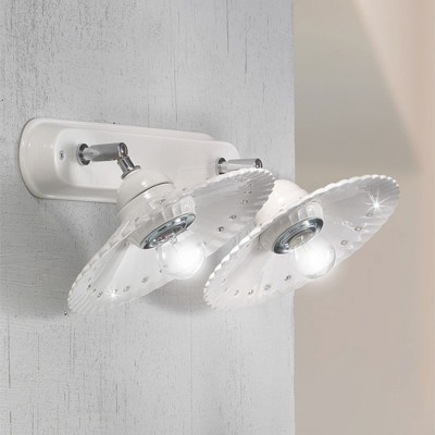 Two-light ceramic wall light with rustic style crystal elements Ø 21 cm