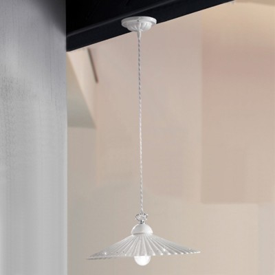 Rustikaler Kronleuchter aus weiß glasierter Keramik und Kristalldetails, Ø 37 cm
